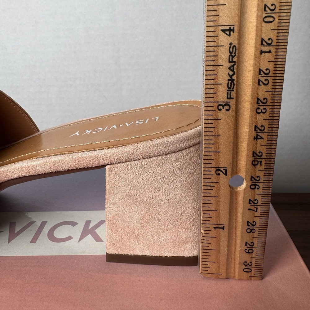 Lisa Vicky Magnetic2V Tinder Pink Suede SlipOn Heel‎ Sandal Gold Chain 7M New - Picture 6 of 8